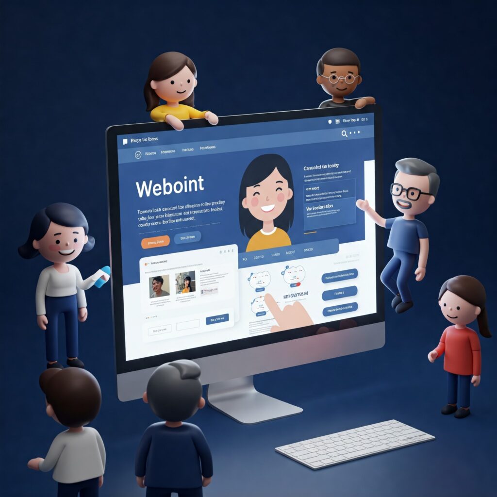 Vibrant, optimized website attracting happy and engaged users, symbolizing a successful transformation into a customer-centric asset.